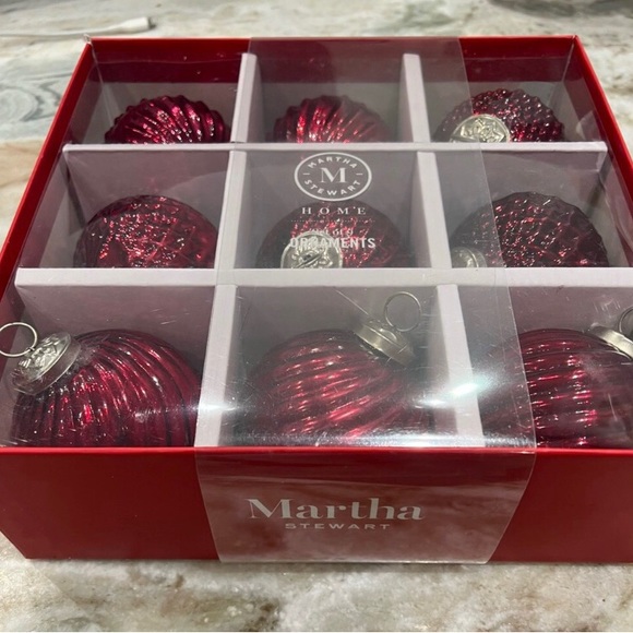 Martha Stewart Red Mercury Glass Kugel Style Christmas Ornaments - Set of 9 - Picture 3 of 3